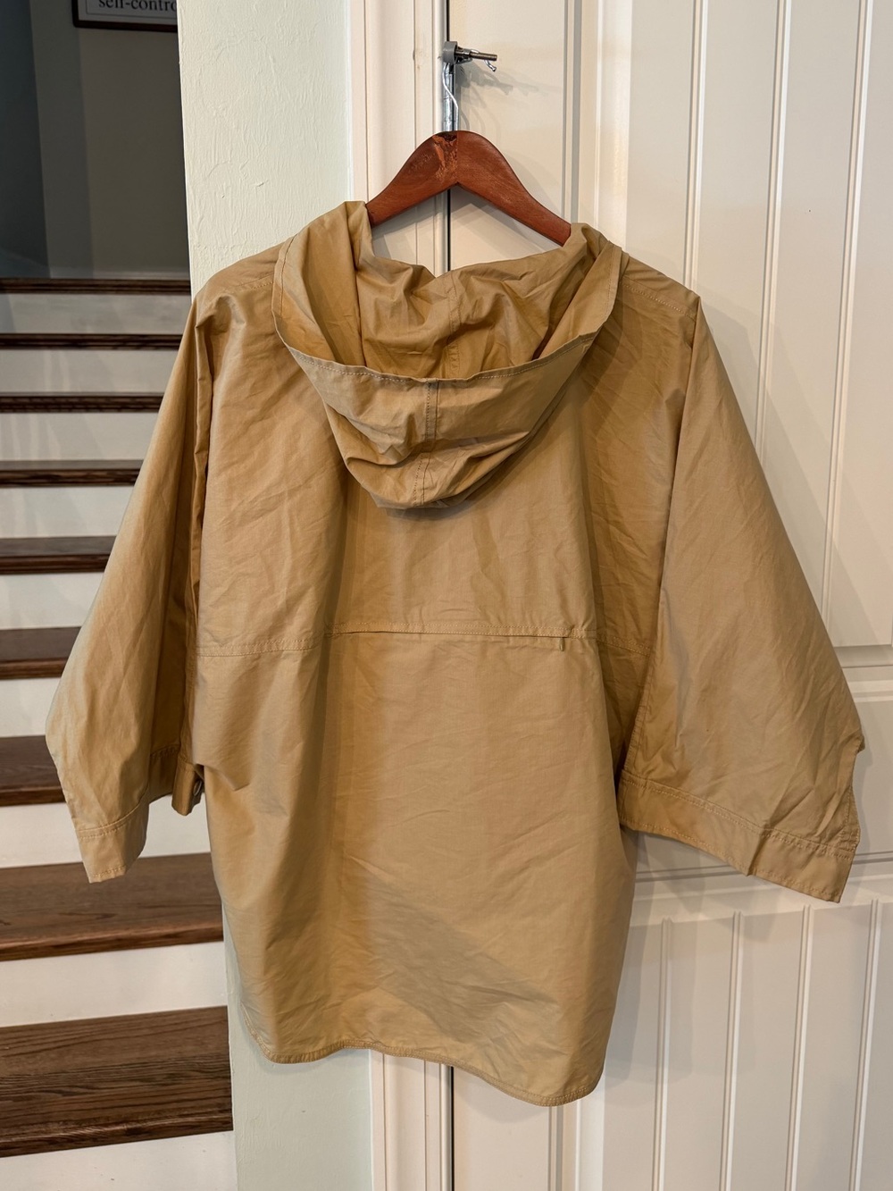 J.Crew Hooded Rain Poncho Cape Khaki Tan Lightweight Utility Jacket Size Small - Picture 3 of 4
